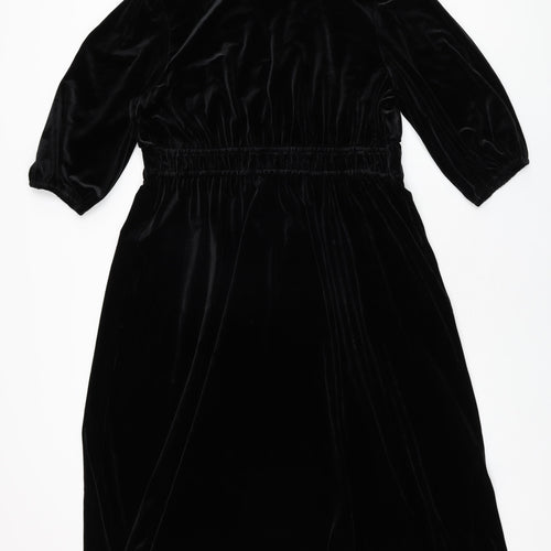 Marks and Spencer Womens Black Polyester A-Line Size 16 V-Neck Pullover