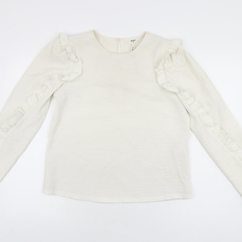 Object Womens White Polyester Basic T-Shirt Size M Round Neck