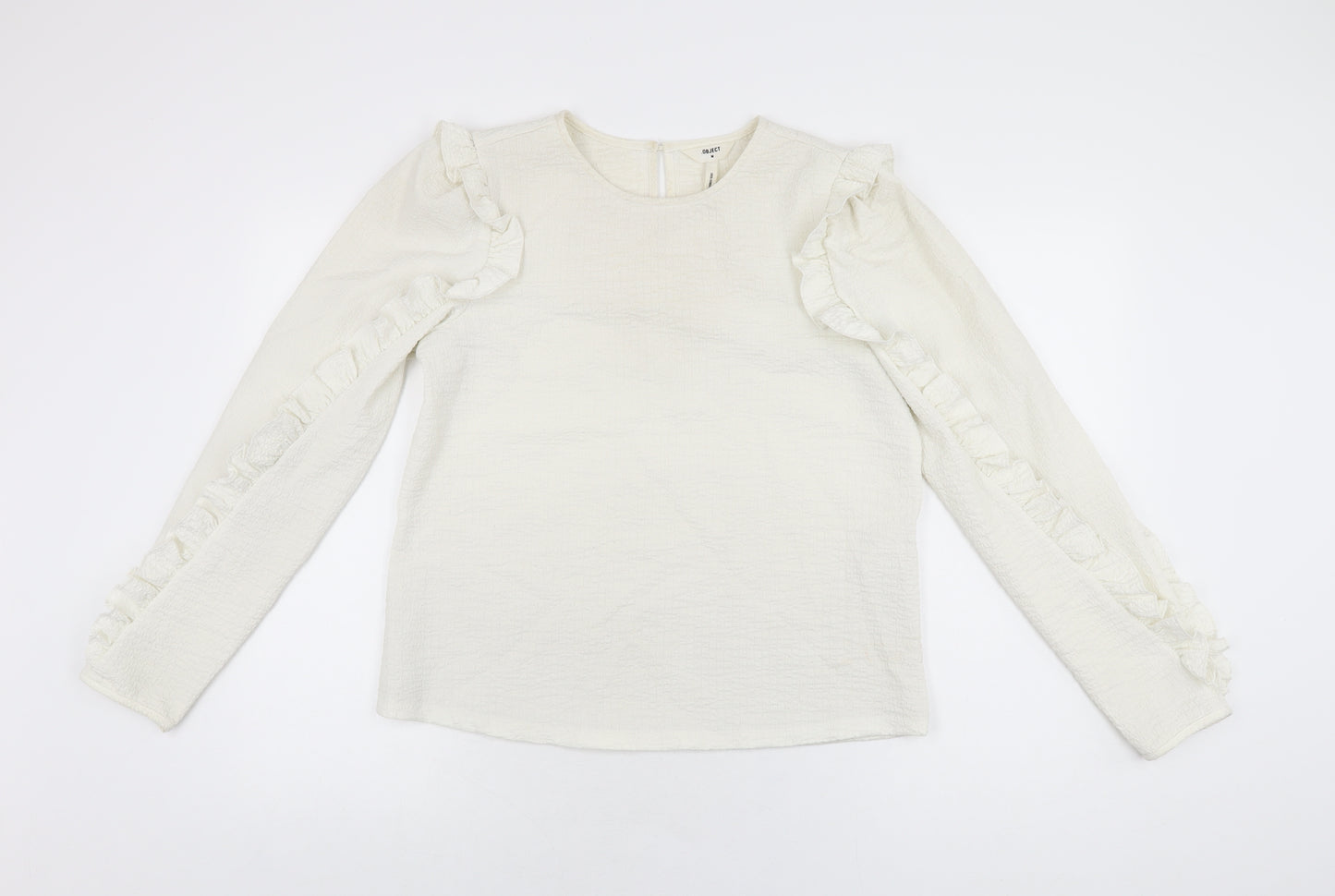 Object Womens White Polyester Basic T-Shirt Size M Round Neck