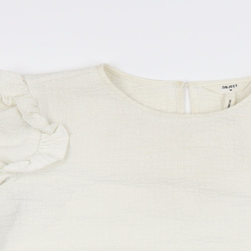 Object Womens White Polyester Basic T-Shirt Size M Round Neck