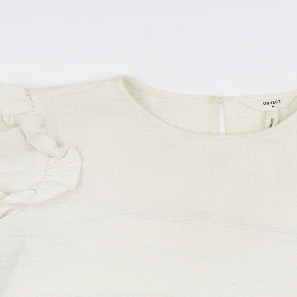 Object Womens White Polyester Basic T-Shirt Size M Round Neck