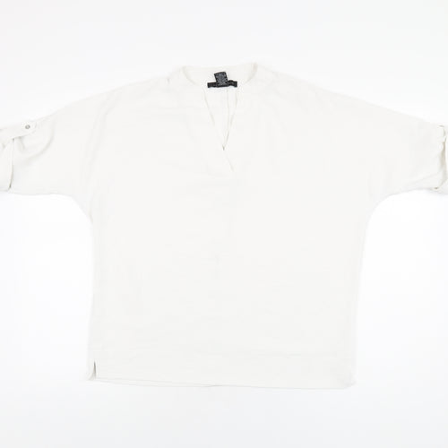 Joan Vass Womens White Polyester Basic Blouse Size S V-Neck