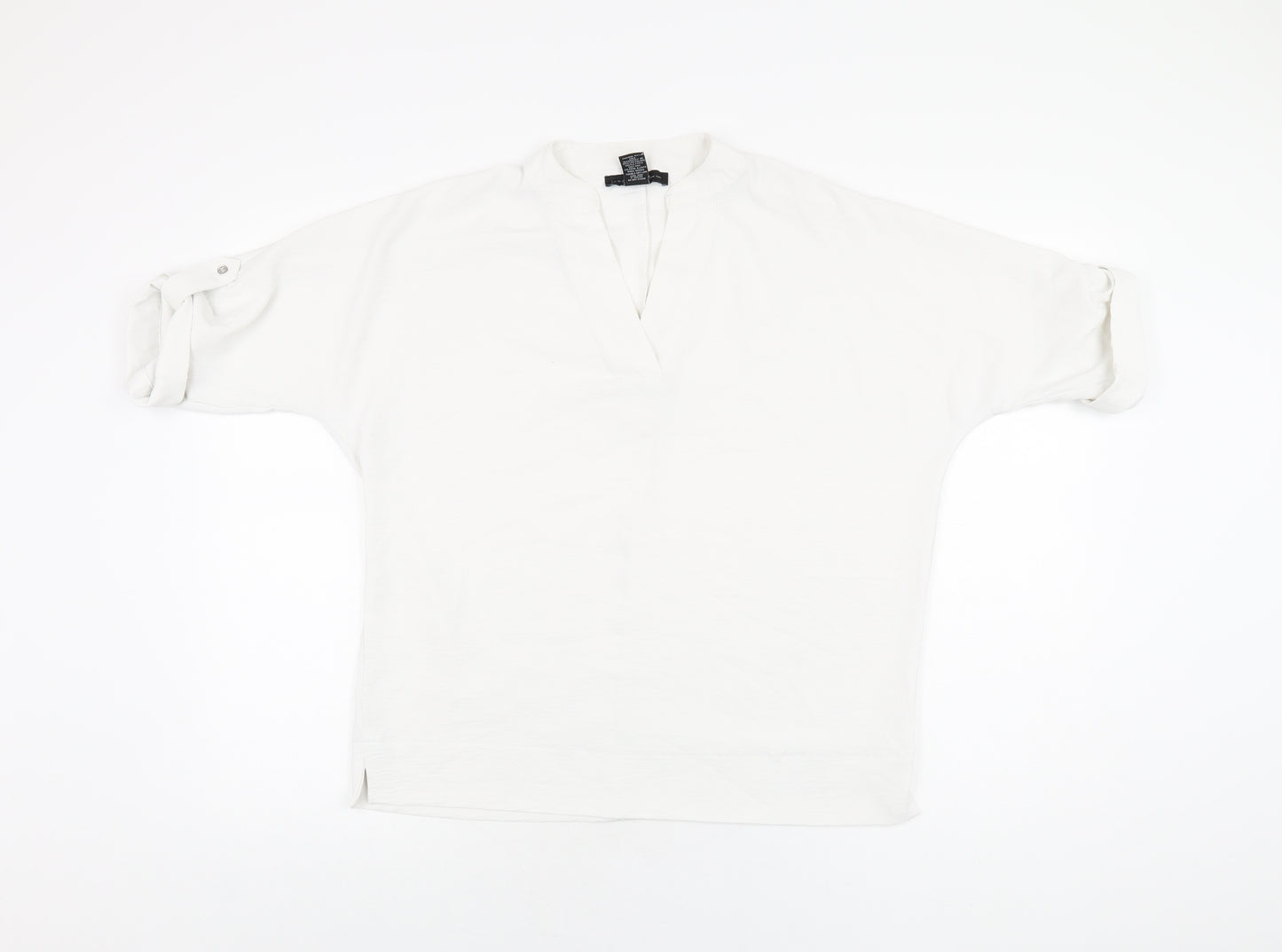 Joan Vass Womens White Polyester Basic Blouse Size S V-Neck