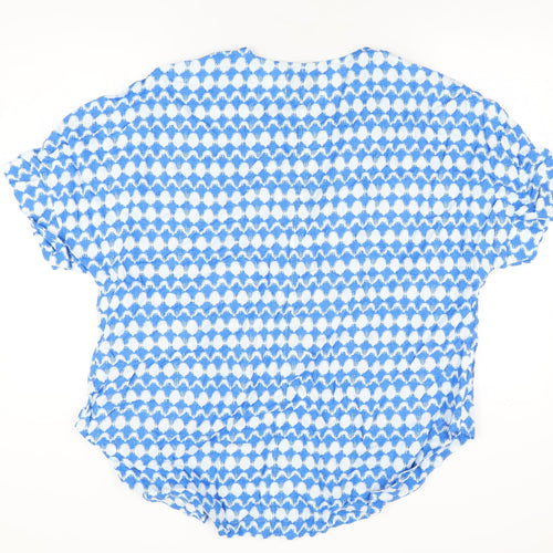 Marks and Spencer Womens Blue Geometric Linen Basic T-Shirt Size 20 V-Neck