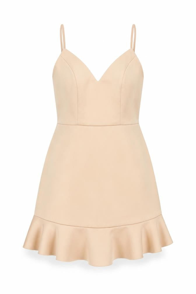 Front view of River Island women’s pink polyester mini, size UK 12, v-neck zip