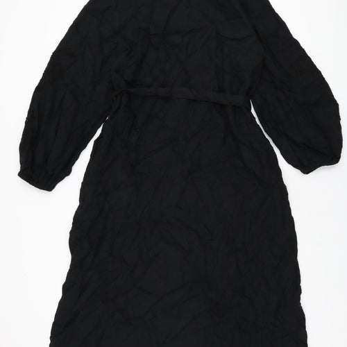 Marks and Spencer Womens Black Linen A-Line Size 16 V-Neck Button