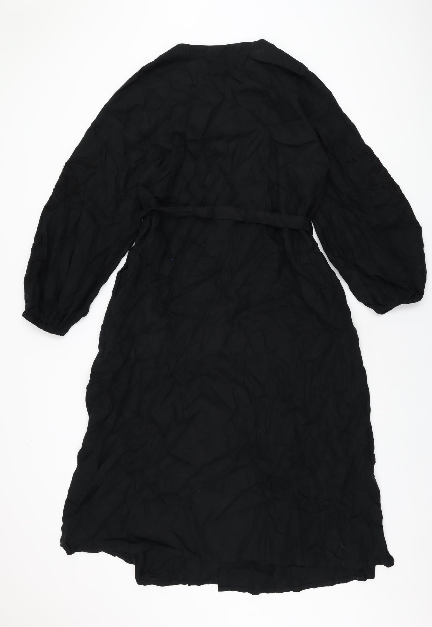 Marks and Spencer Womens Black Linen A-Line Size 16 V-Neck Button