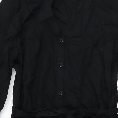 Marks and Spencer Womens Black Linen A-Line Size 16 V-Neck Button