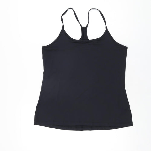GOODMOVE Womens Black Polyester Basic T-Shirt Size 16 Scoop Neck Pullover
