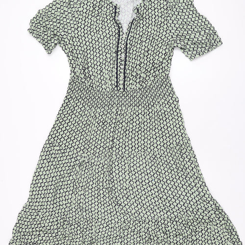 Marks and Spencer Womens Green Geometric Viscose A-Line Size 14 V-Neck Pullover