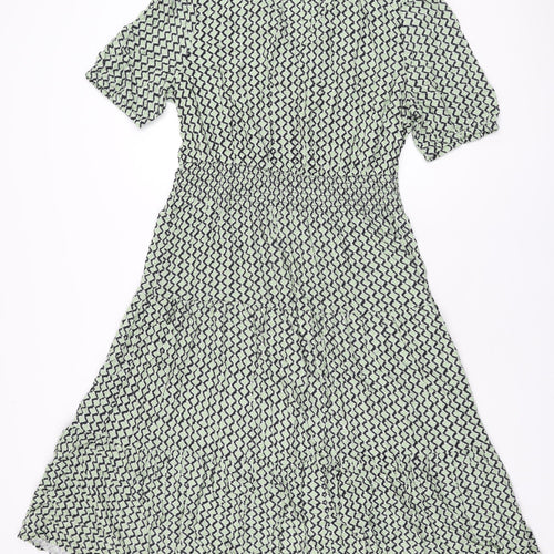 Marks and Spencer Womens Green Geometric Viscose A-Line Size 14 V-Neck Pullover