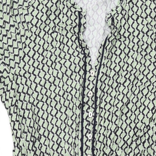 Marks and Spencer Womens Green Geometric Viscose A-Line Size 14 V-Neck Pullover