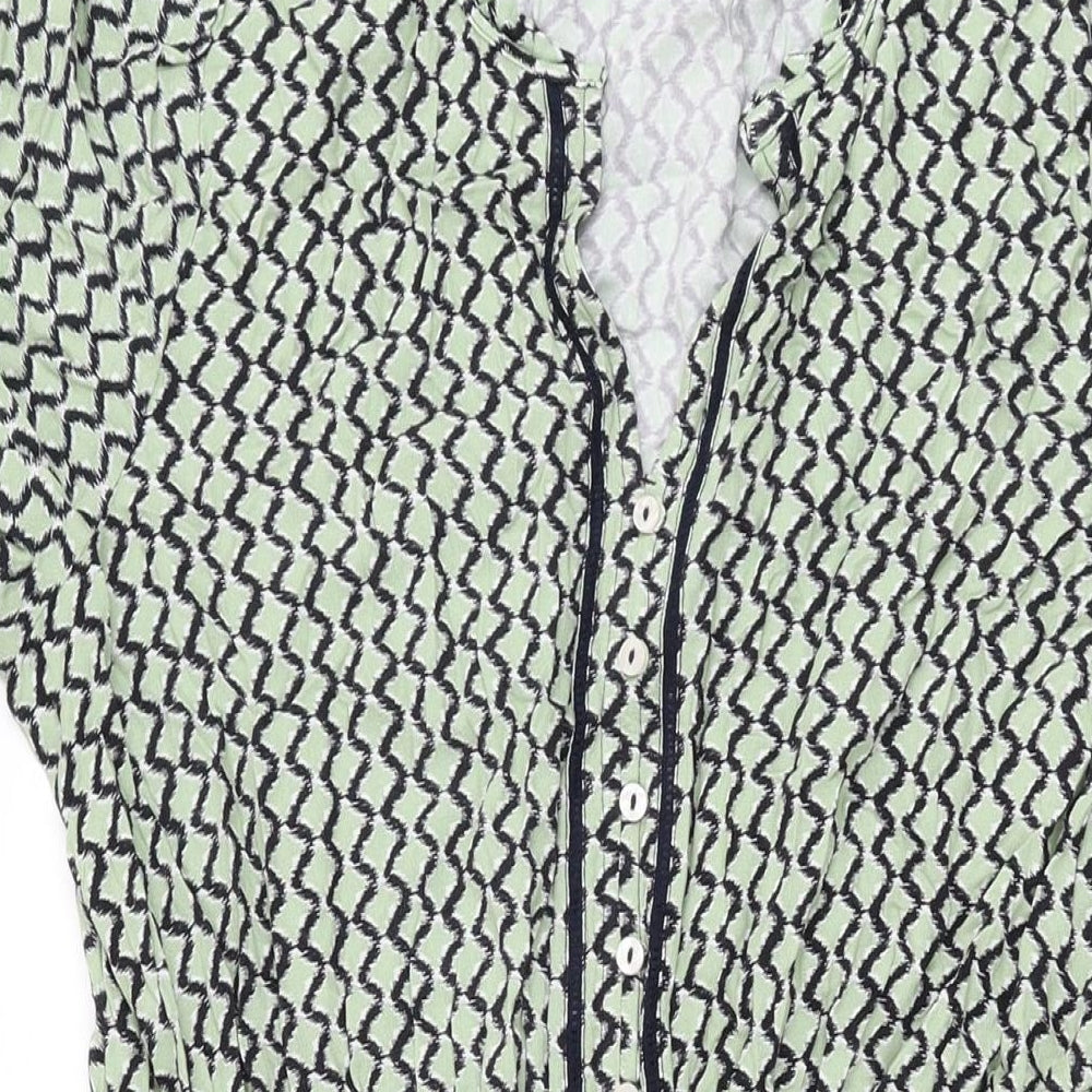 Marks and Spencer Womens Green Geometric Viscose A-Line Size 14 V-Neck Pullover