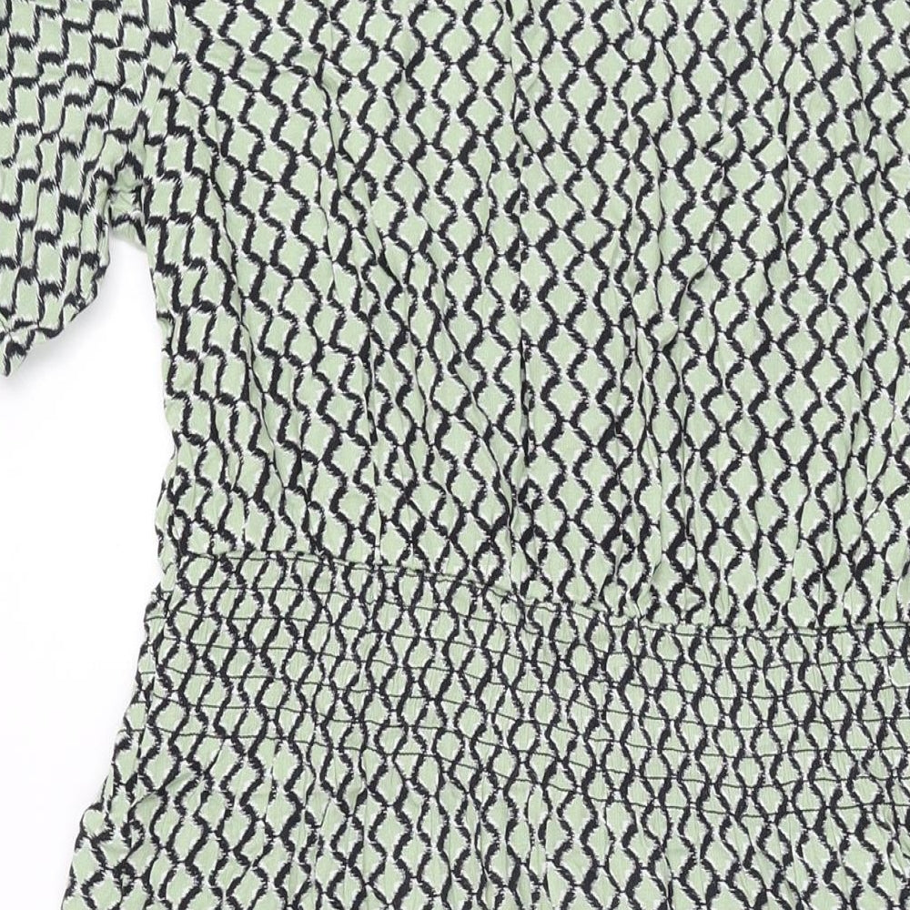 Marks and Spencer Womens Green Geometric Viscose A-Line Size 14 V-Neck Pullover