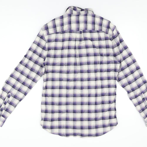 Marks and Spencer Mens Purple Plaid Cotton Button-Up Size S Collared Button