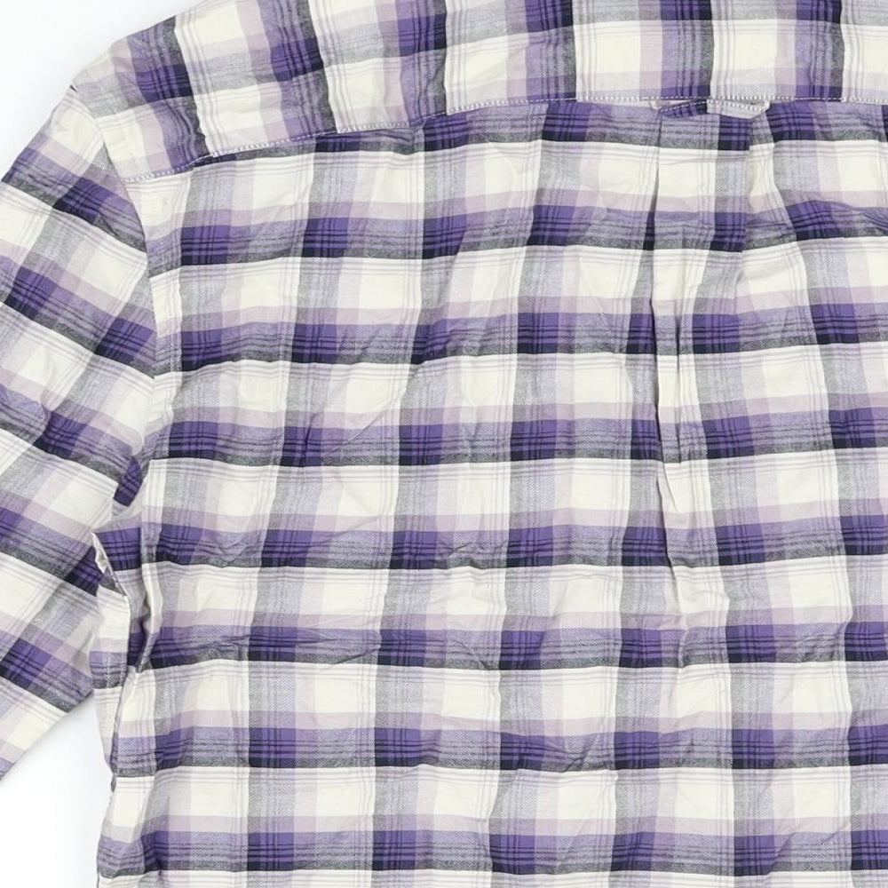 Marks and Spencer Mens Purple Plaid Cotton Button-Up Size S Collared Button