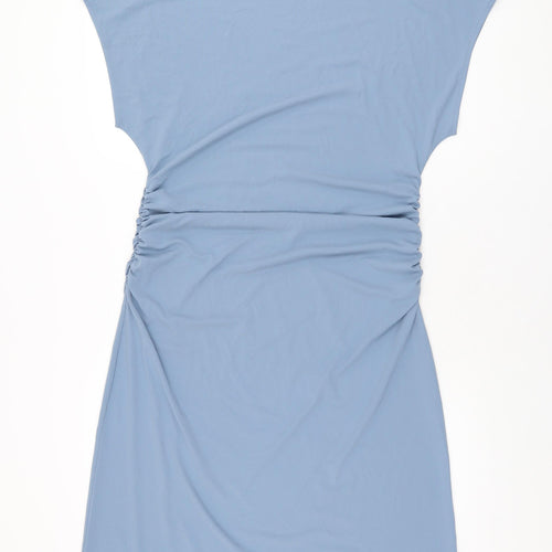 Marks and Spencer Womens Blue Polyester Shift Size 14 Boat Neck Pullover