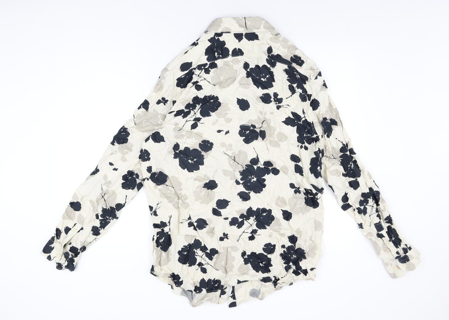 Autograph Mens Beige Floral Viscose Button-Up Size XL Collared Button