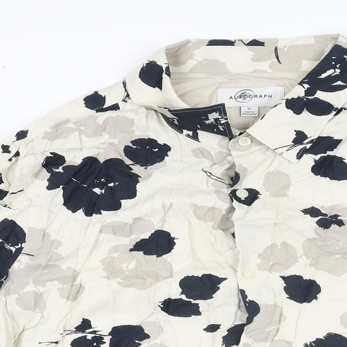 Autograph Mens Beige Floral Viscose Button-Up Size XL Collared Button