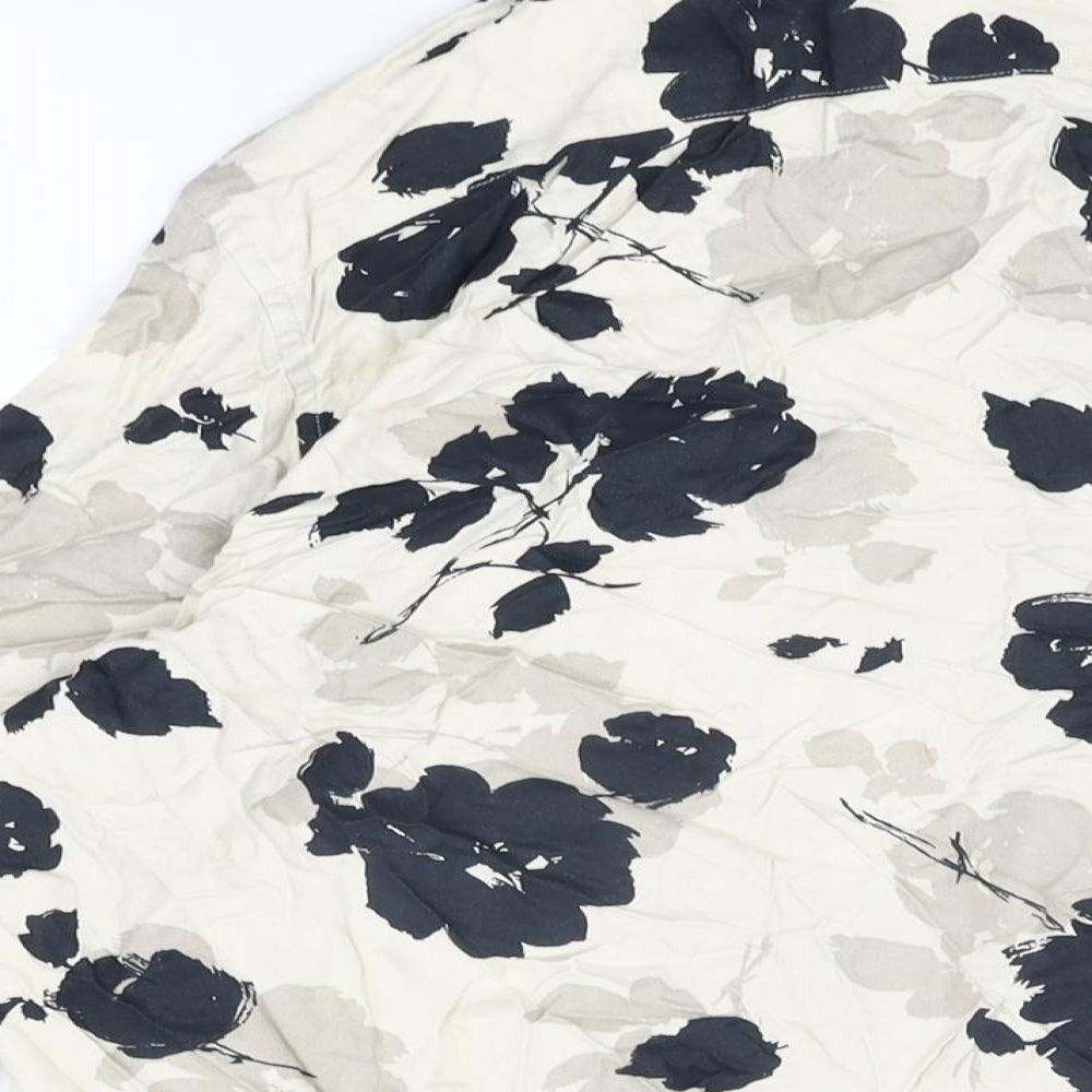 Autograph Mens Beige Floral Viscose Button-Up Size XL Collared Button