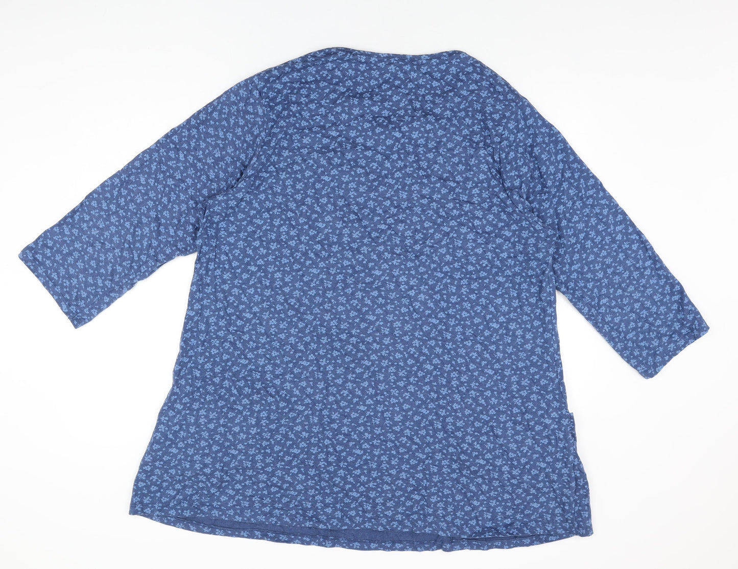 Country Rose Womens Blue Floral Cotton Basic T-Shirt Size XL Round Neck