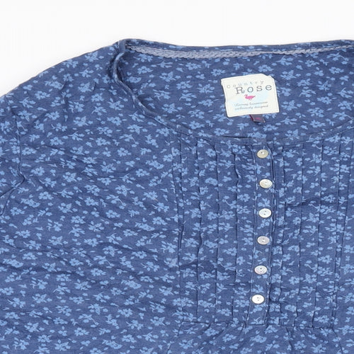 Country Rose Womens Blue Floral Cotton Basic T-Shirt Size XL Round Neck