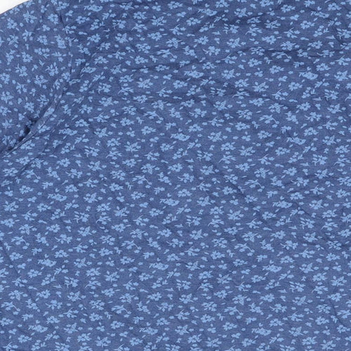 Country Rose Womens Blue Floral Cotton Basic T-Shirt Size XL Round Neck