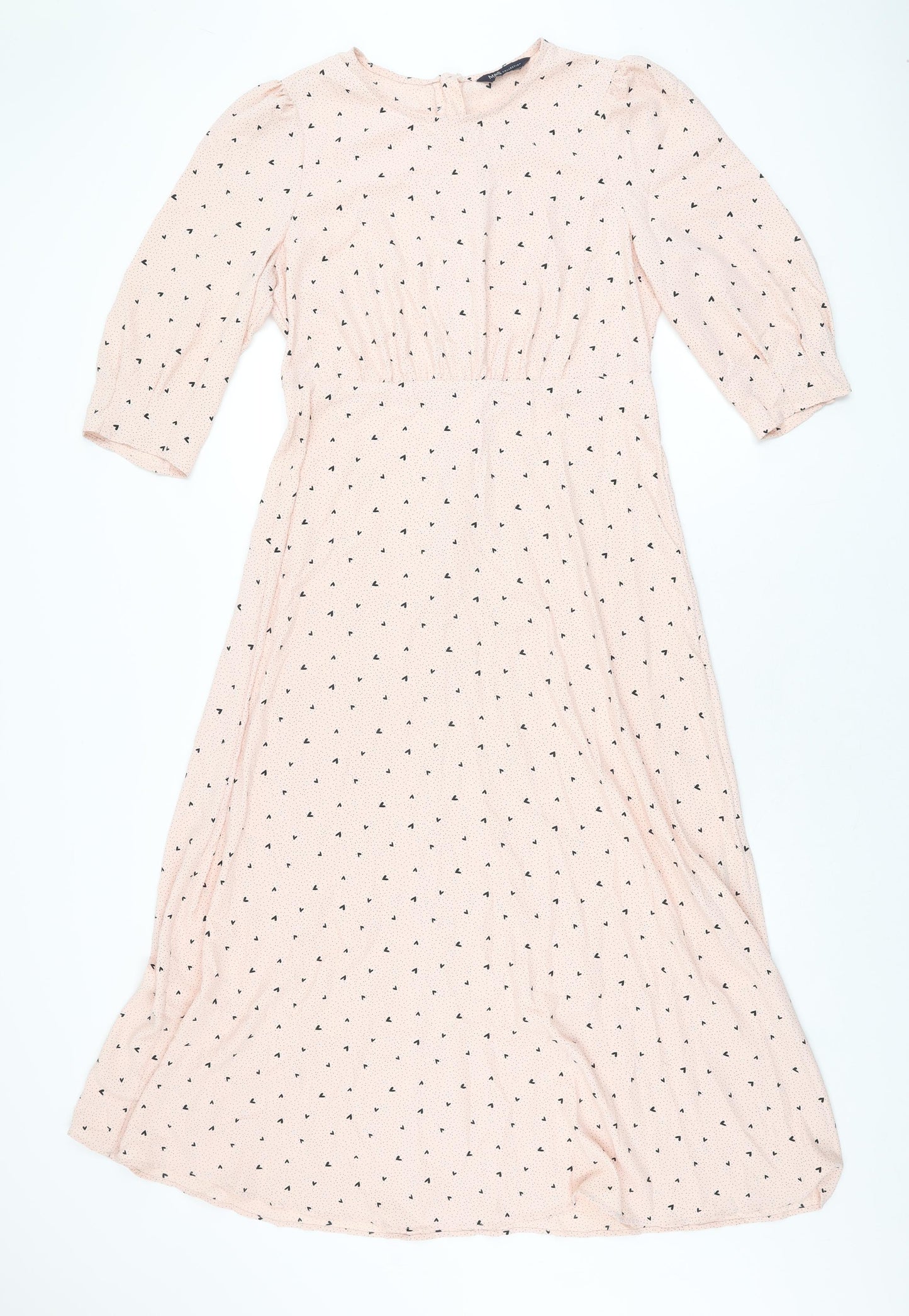 Marks and Spencer Womens Pink Geometric Polyester A-Line Size 12 Round Neck Zip