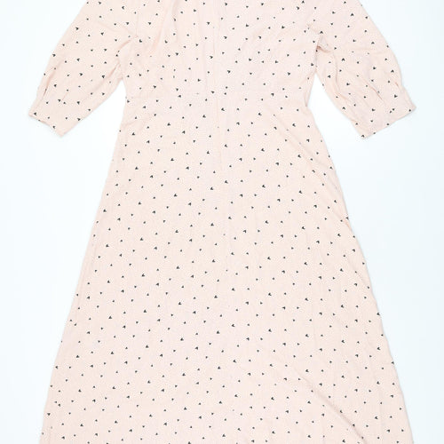 Marks and Spencer Womens Pink Geometric Polyester A-Line Size 12 Round Neck Zip