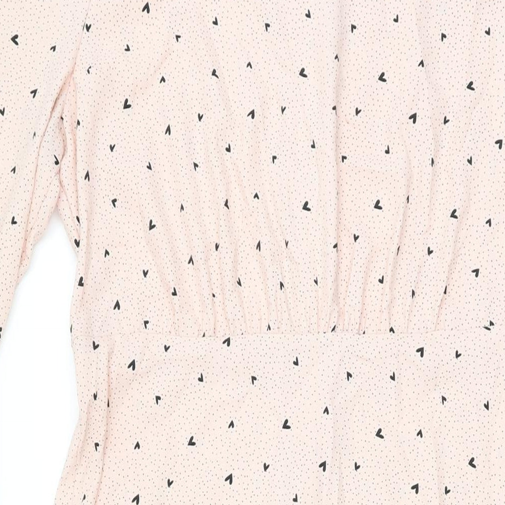 Marks and Spencer Womens Pink Geometric Polyester A-Line Size 12 Round Neck Zip