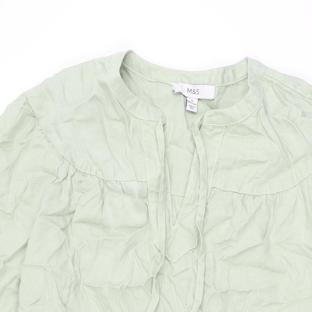 Marks and Spencer Womens Green Lyocell Shift Size 12 V-Neck Pullover