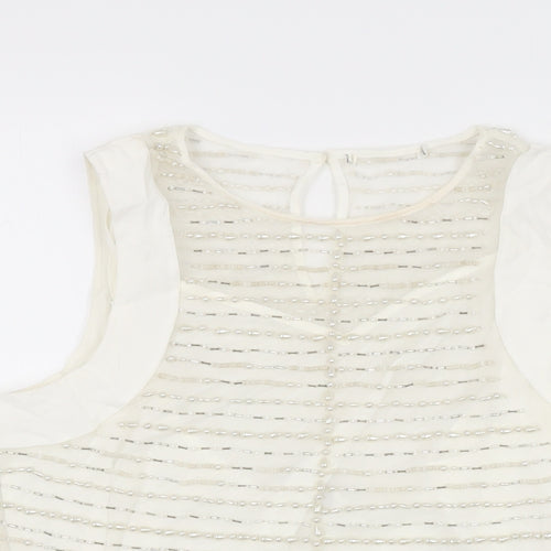 Marks and Spencer Womens White Polyester Basic T-Shirt Size 12 Round Neck