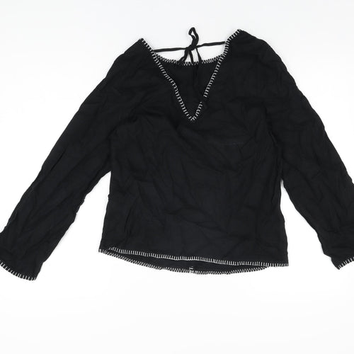 Marks and Spencer Womens Black Linen Basic T-Shirt Size 8 Round Neck