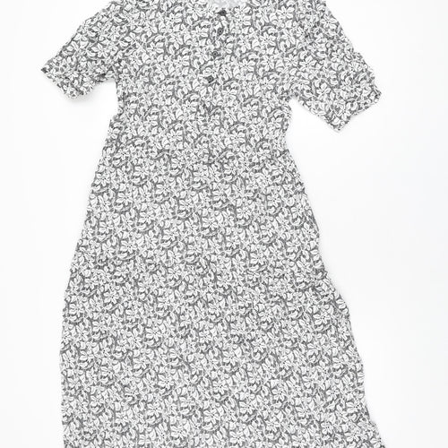 Marks and Spencer Womens White Floral Viscose A-Line Size 8 Round Neck Button