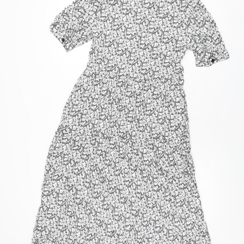 Marks and Spencer Womens White Floral Viscose A-Line Size 8 Round Neck Button