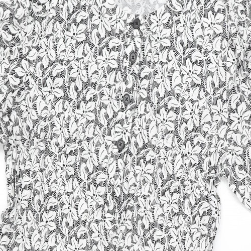 Marks and Spencer Womens White Floral Viscose A-Line Size 8 Round Neck Button
