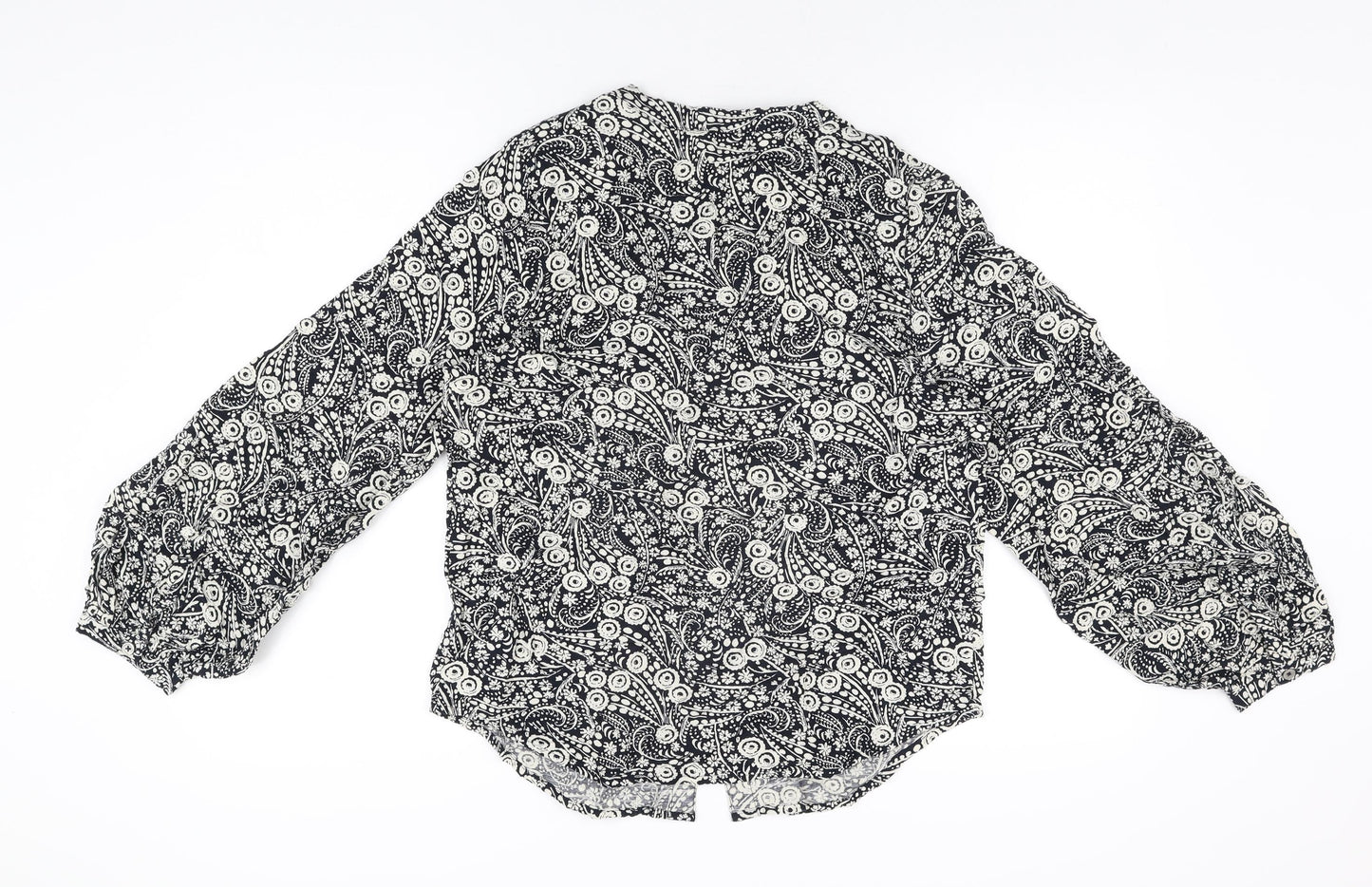 Marks and Spencer Womens Black Floral Cotton Basic Button-Up Size 10 V-Neck