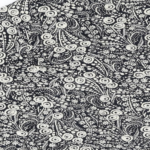 Marks and Spencer Womens Black Floral Cotton Basic Button-Up Size 10 V-Neck