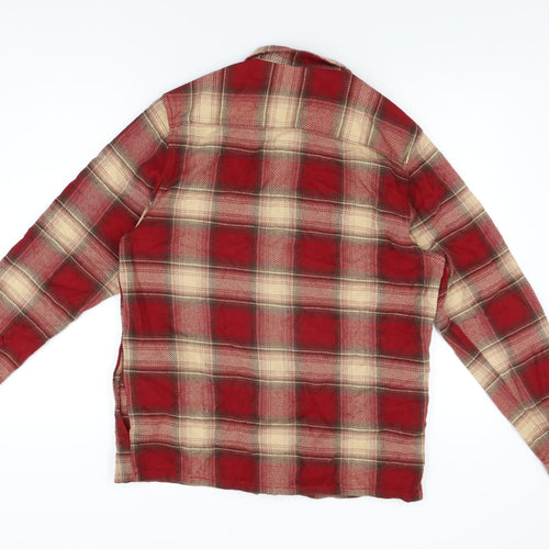 paidinfull Mens Red Plaid Cotton Button-Up Size M Collared Button