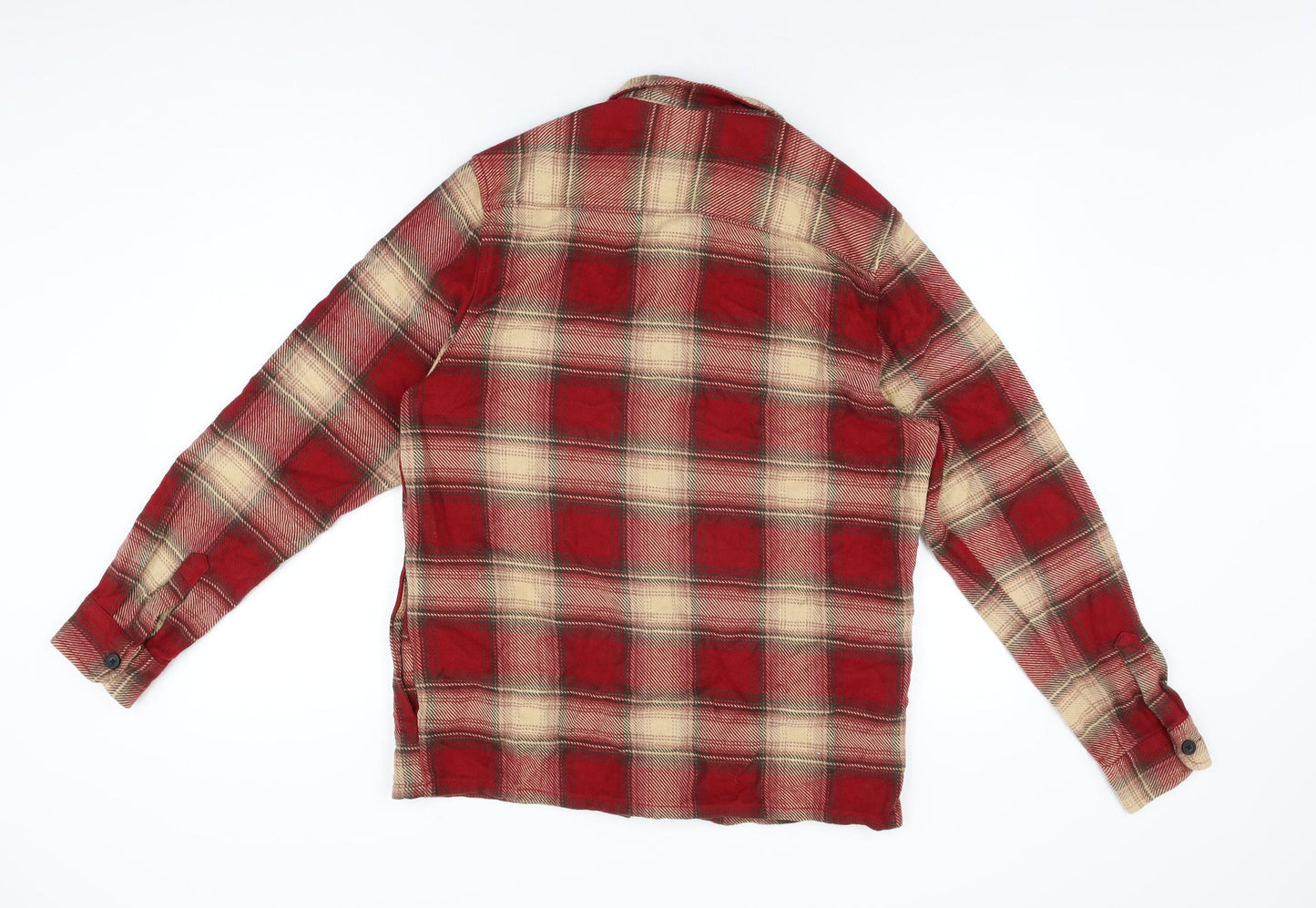 paidinfull Mens Red Plaid Cotton Button-Up Size M Collared Button