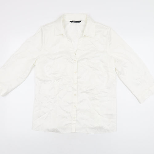 BM Collection Womens White Polyester Basic Button-Up Size 12 Collared