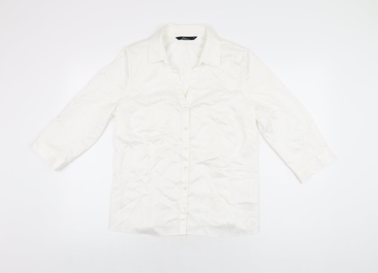 BM Collection Womens White Polyester Basic Button-Up Size 12 Collared