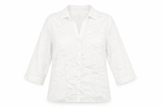 Front view of Bonmarché women’s white polyester basic button-up, size UK 12, collared