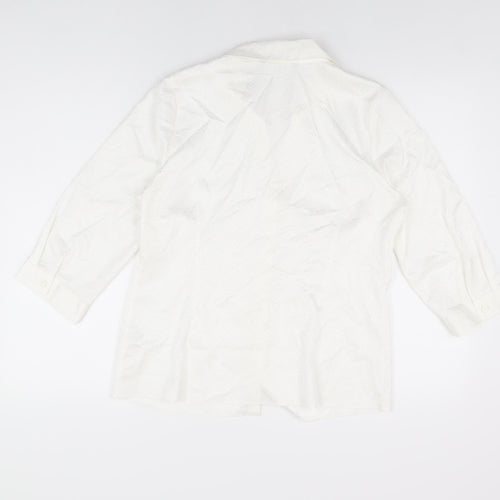 BM Collection Womens White Polyester Basic Button-Up Size 12 Collared