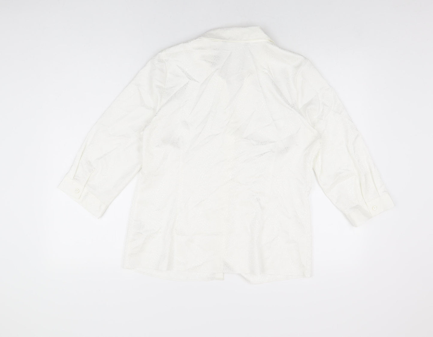 BM Collection Womens White Polyester Basic Button-Up Size 12 Collared