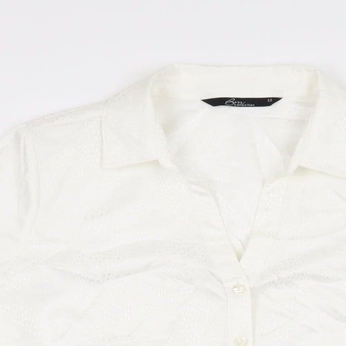 BM Collection Womens White Polyester Basic Button-Up Size 12 Collared