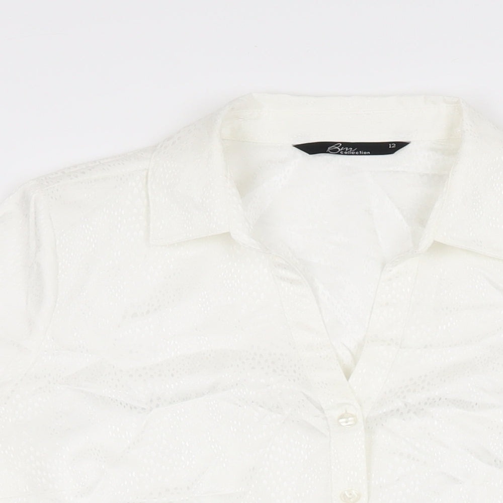 BM Collection Womens White Polyester Basic Button-Up Size 12 Collared