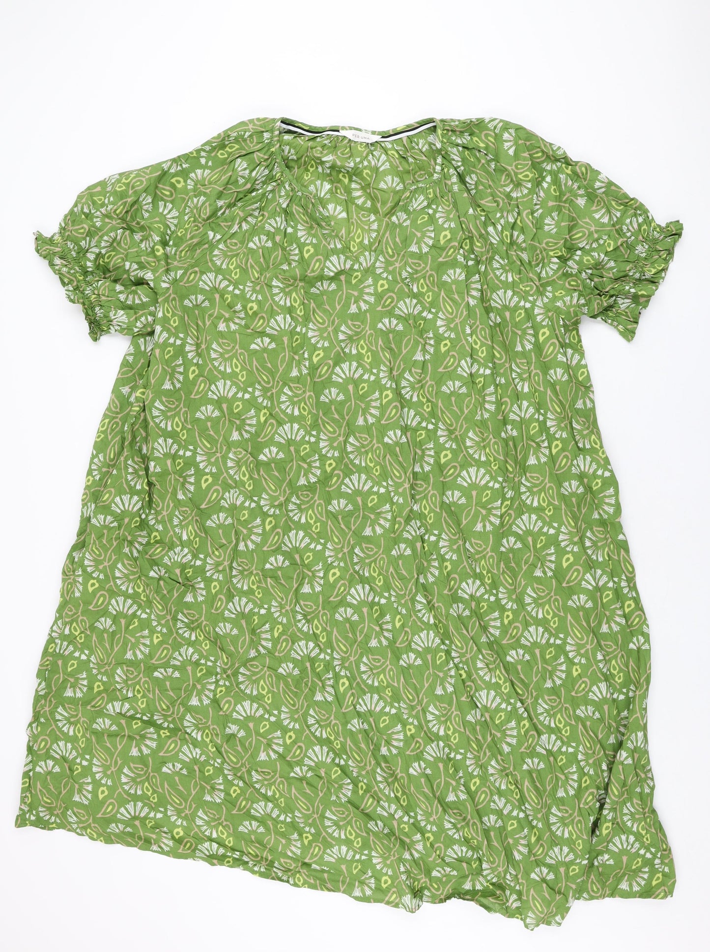 Per Una Womens Green Geometric Cotton Shift Size 22 V-Neck Pullover