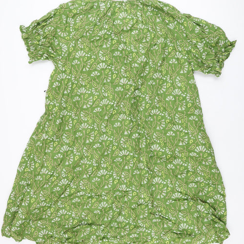 Per Una Womens Green Geometric Cotton Shift Size 22 V-Neck Pullover