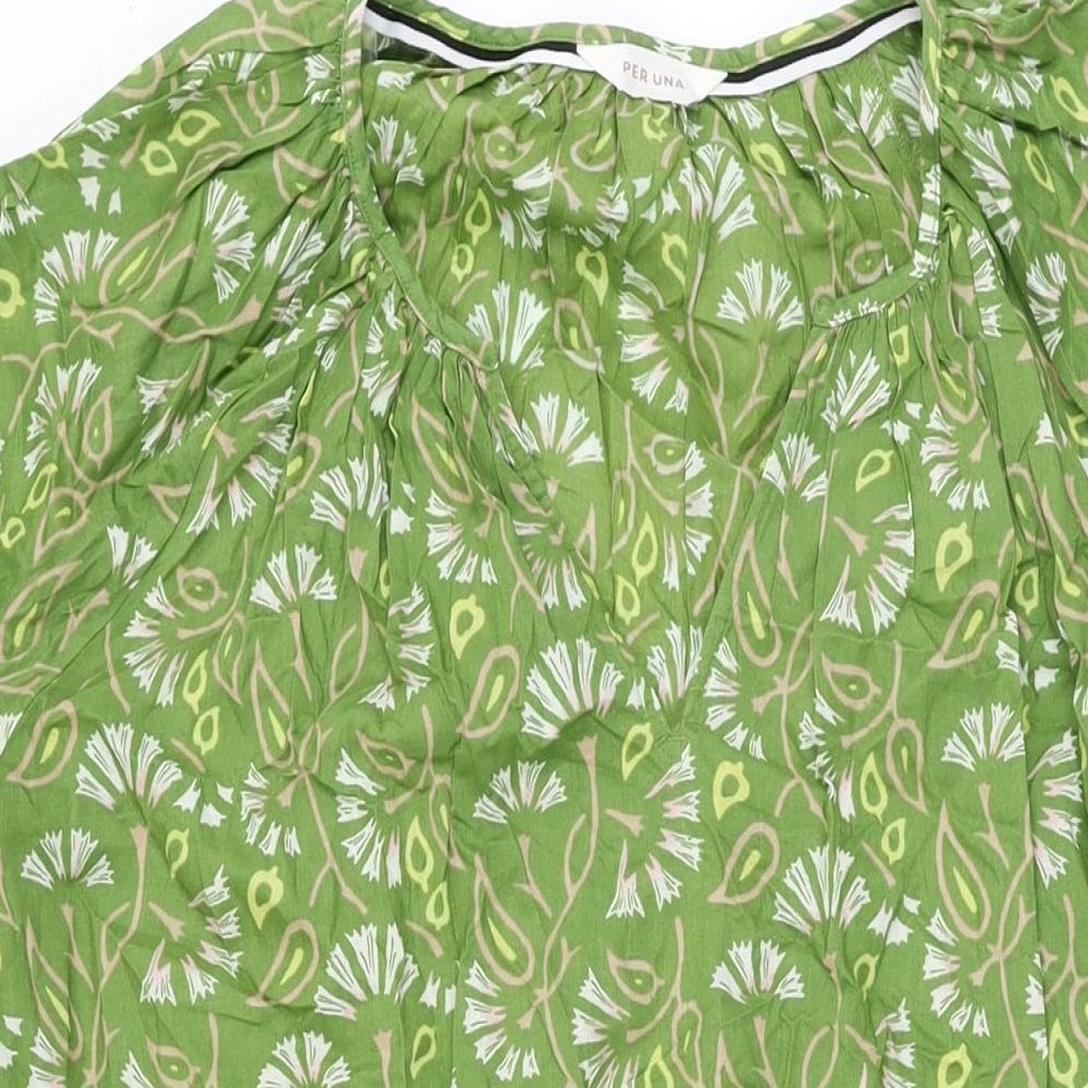 Per Una Womens Green Geometric Cotton Shift Size 22 V-Neck Pullover